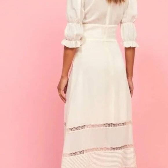Reformation Ginny Dress – Ivory/White Midi – Lace & Pintuck Details – Size 6 - Picture 11 of 11